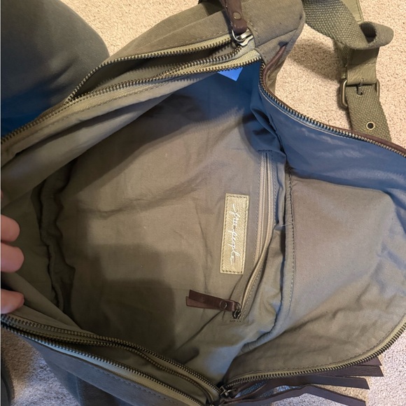 Free People At Ease Embellished sling bag green canvas NWOT. - Picture 6 of 7